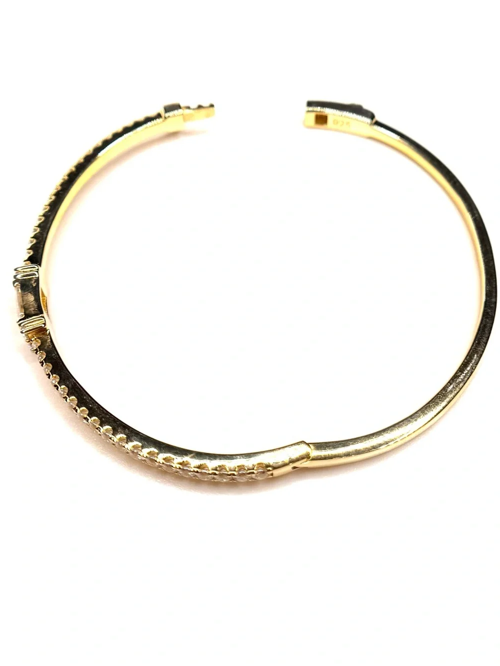 18K Gold w/ Simulated Stones Bangle with Emerald-Cut Center Stone (video)